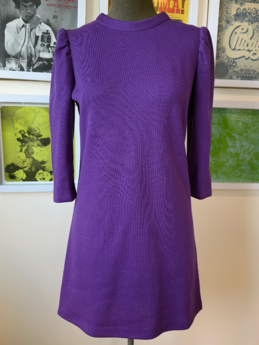 Vintage 70s Purple Mod Shift Dress | Puff Sleeve Mini | Bold Retro Statement